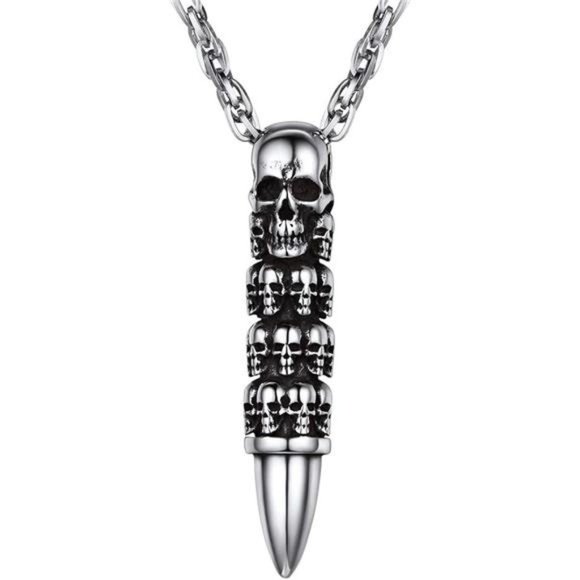 SkullBullet Necklace/Skull Feather Necklace/Skull Necklace,StainlessSteel Gothic - Picture 1 of 6